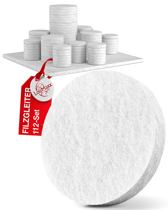 LouMaxx Filzgleiter selbstklebend weiß 112er Set (rund & eckig) – Filz selbstklebend - Möbelgleiter mit 4 mm Dicke und hoher Klebkraft