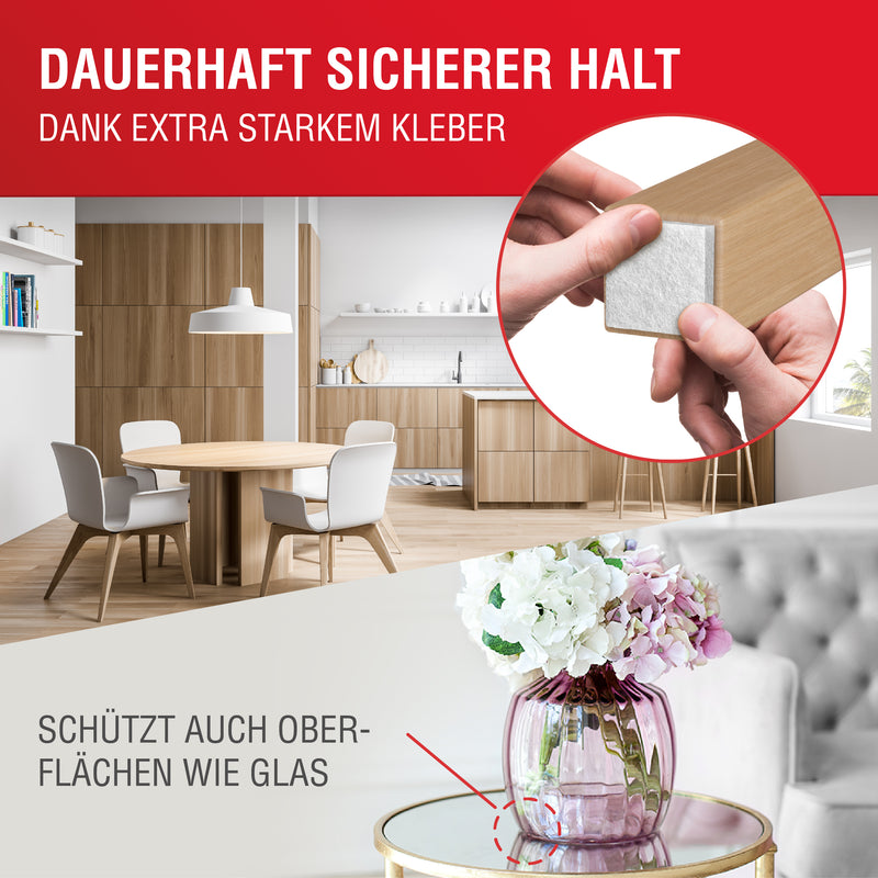 LouMaxx Filzgleiter selbstklebend weiß 128er Set (rund & eckig) – Filzgleiter für Stühle - Bodenschutz mit 3 mm Dicke und hoher Klebkraft – Premium Schutz für Ihre empfindlichen Böden