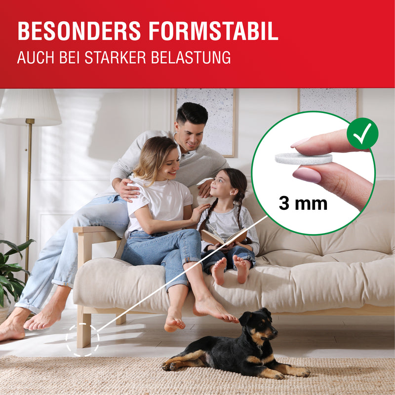 LouMaxx Filzgleiter selbstklebend weiß 128er Set (rund & eckig) – Filzgleiter für Stühle - Bodenschutz mit 3 mm Dicke und hoher Klebkraft – Premium Schutz für Ihre empfindlichen Böden
