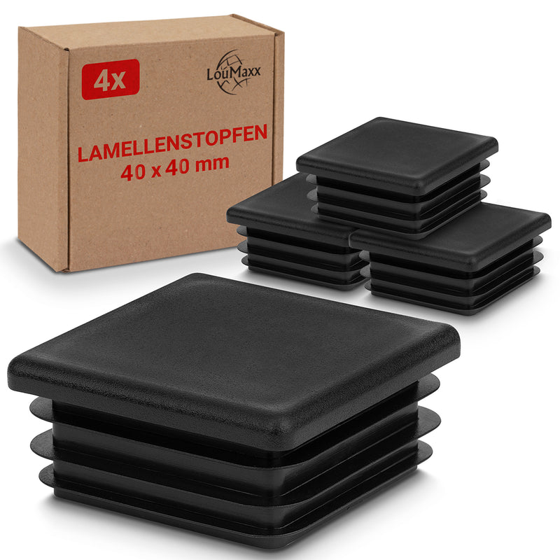 LouMaxx Lamellenstopfen 40x40 mm | Formrohrstopfen schwarz für Vierkantrohr 40x40 mm | Quadratische Zaunpfosten Kappen aus robustem Kunststoff | Rohrstopfen 40x40 mm für perfekten Schutz…