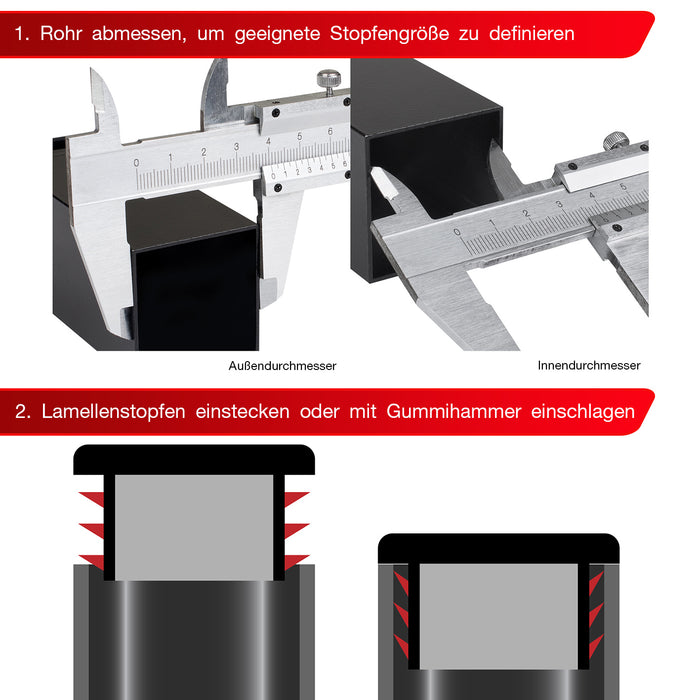 LouMaxx Lamellenstopfen 20x20 mm | Formrohrstopfen schwarz für Vierkantrohr 40x40 mm | Quadratische Zaunpfosten Kappen aus robustem Kunststoff | Rohrstopfen 20x20 mm für perfekten Schutz
