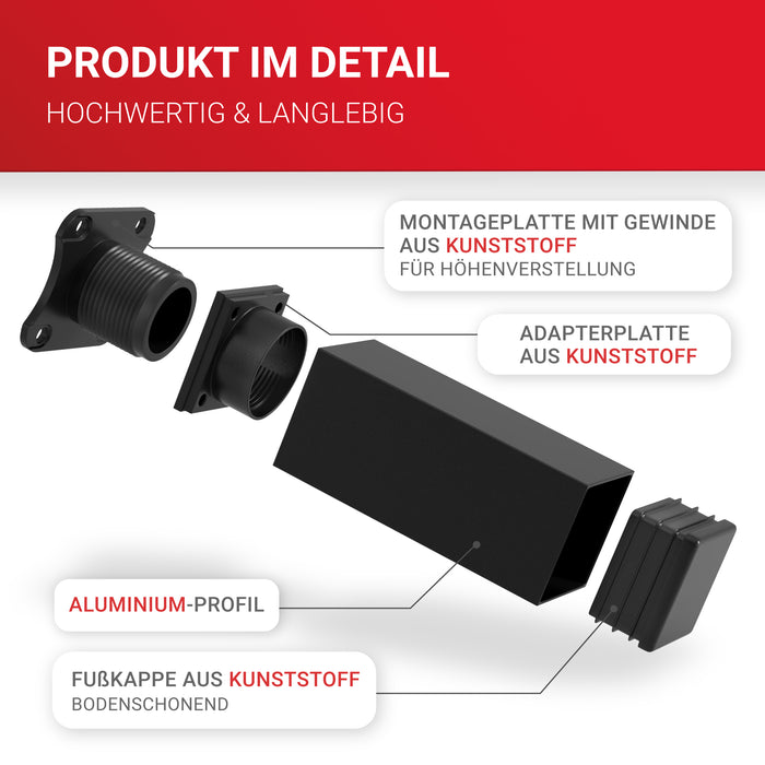 LouMaxx Möbelfüße verstellbar eckig– 4er Set 40x40x100mm in Schwarz inkl. Befestigungsplatte – Füße für Möbel aus Aluminium LouMaxx Möbelfüße verstellbar eckig– 4er Set 40x40x100mm in Schwarz inkl. Befestigungsplatte – Füße für Möbel aus Aluminium
