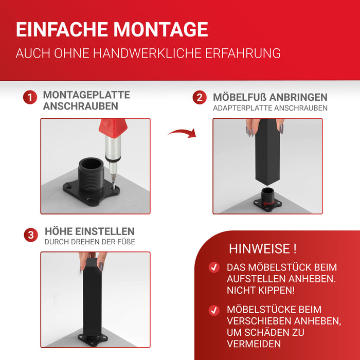 LouMaxx Möbelfüße verstellbar eckig– 4er Set 40x40x150mm in Schwarz inkl. Befestigungsplatte – Füße für Möbel aus Aluminium LouMaxx Möbelfüße verstellbar eckig– 4er Set 40x40x150mm in Schwarz inkl. Befestigungsplatte – Füße für Möbel aus Aluminium