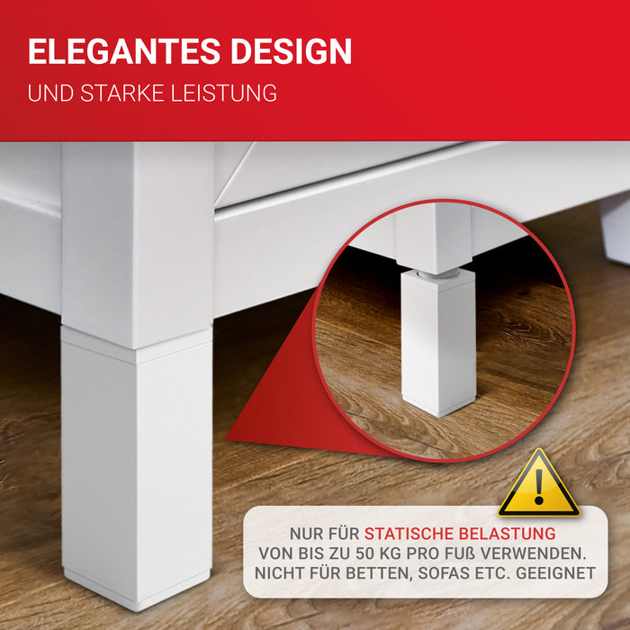 LouMaxx Möbelfüße verstellbar eckig– 4er Set 40x40x100mm in Weiß inkl. Befestigungsplatte – Füße für Möbel aus Aluminium