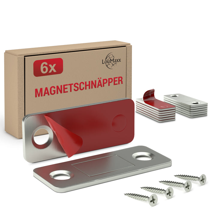 LouMaxx Magnetschnäpper selbstklebend - Haltekraft 8kg - 6er Set aus Edelstahl – Ultradünner Schrankmagnet – Möbelmagnete – Tuer Magnetverschluss Edelstahl– Magnethalter Schranktür für sicheren Halt