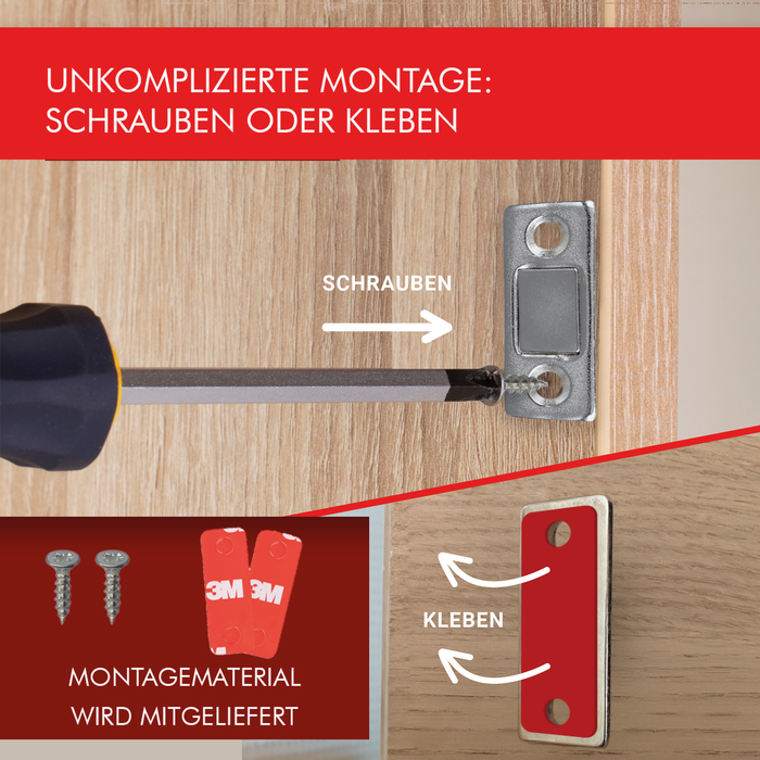 LouMaxx Magnetschnäpper selbstklebend - Haltekraft 8kg - 6er Set aus Edelstahl – Ultradünner Schrankmagnet – Möbelmagnete – Tuer Magnetverschluss Edelstahl– Magnethalter Schranktür für sicheren Halt