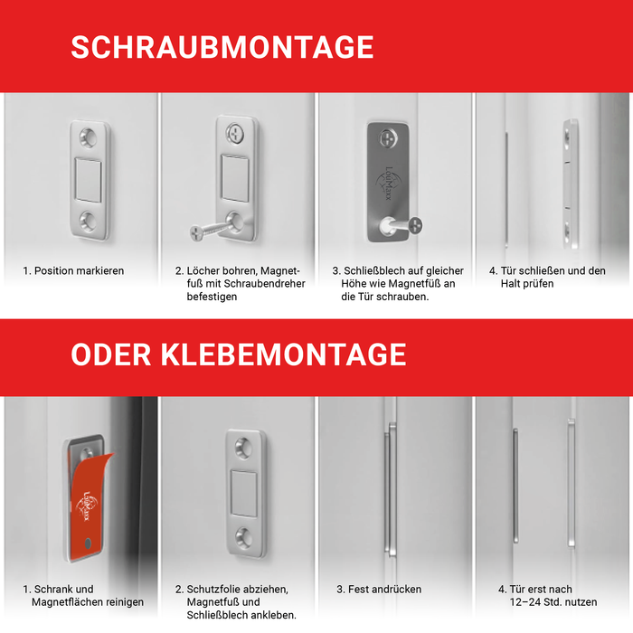 LouMaxx Magnetschnäpper selbstklebend - Haltekraft 8kg - 6er Set aus Edelstahl – Ultradünner Schrankmagnet – Möbelmagnete – Tuer Magnetverschluss Edelstahl– Magnethalter Schranktür für sicheren Halt