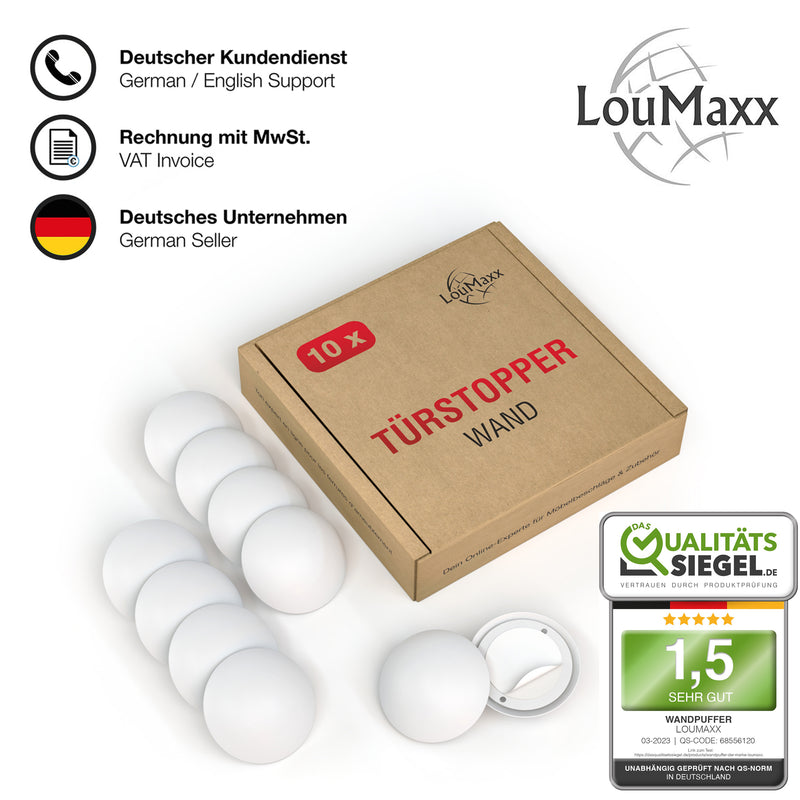 LouMaxx Türstopper Wand selbstklebend oder zum Schrauben Ø 40 mm - 10er Set weiße Wandstopper selbstklebend - Türpuffer Wand