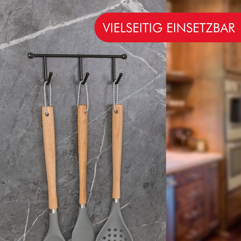 LouMaxx Hakenleiste – Kleiderhaken Wand 2er Set in Schwarz – Gaderobenhakenleiste – optimaler Helfer für Küche, Bad und Garage