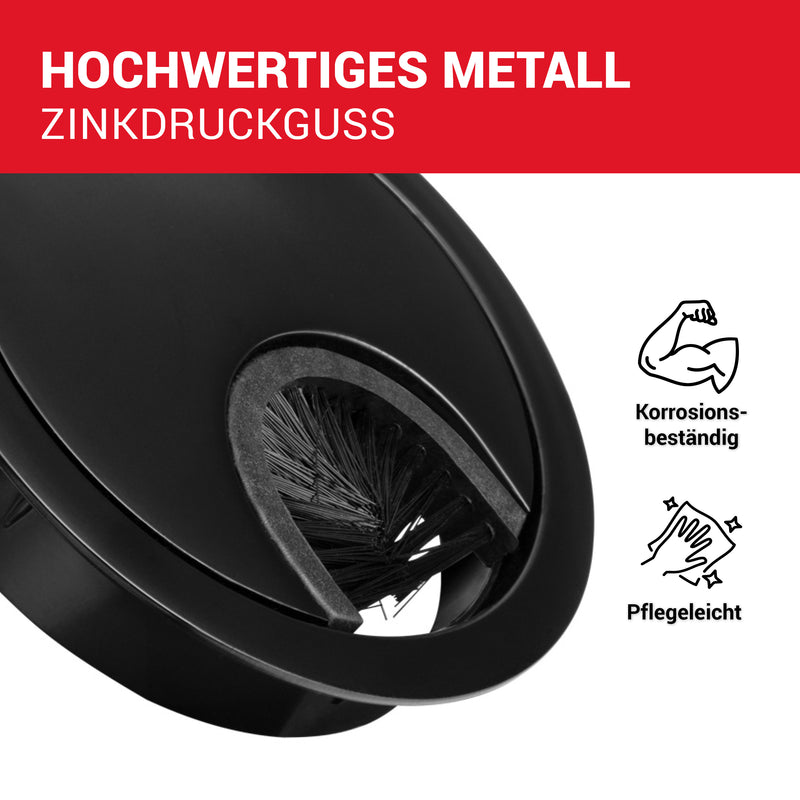 LouMaxx Kabeldurchführung 58mm Ø - 2er Set Kabeldurchführung Metall Schwarz - Kabeldurchführung Schreibtisch mit Staubdichtung