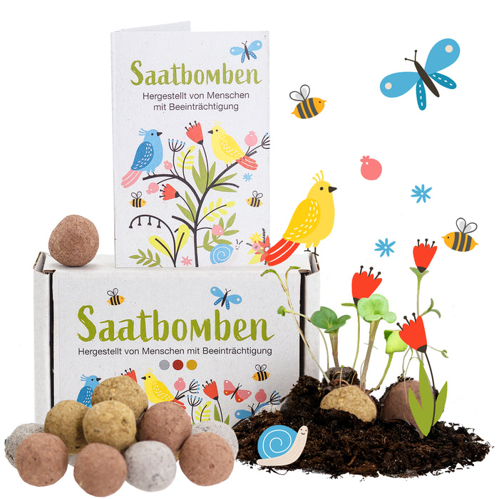 LouMaxx 15er Pack handgemachte bunte Samenbomben ideal als Samen Kinder Mitgebsel, Blumensamen Kugeln als nachhaltige Mitgebsel - ökologische Saatbomben mit über 50 Arten Blumen & Kräutern