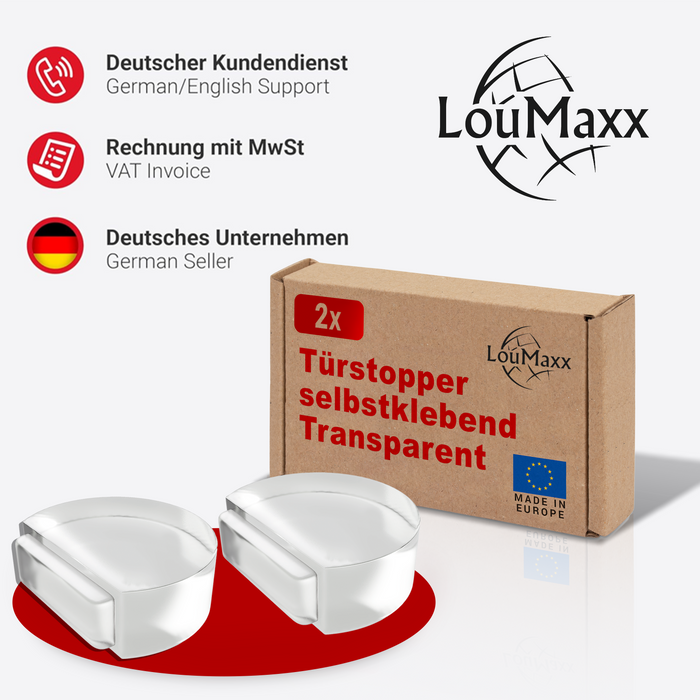 LouMaxx Türstopper Boden selbstklebend - 2er Set halbrund transparent Ø 46 mm x 15 mm