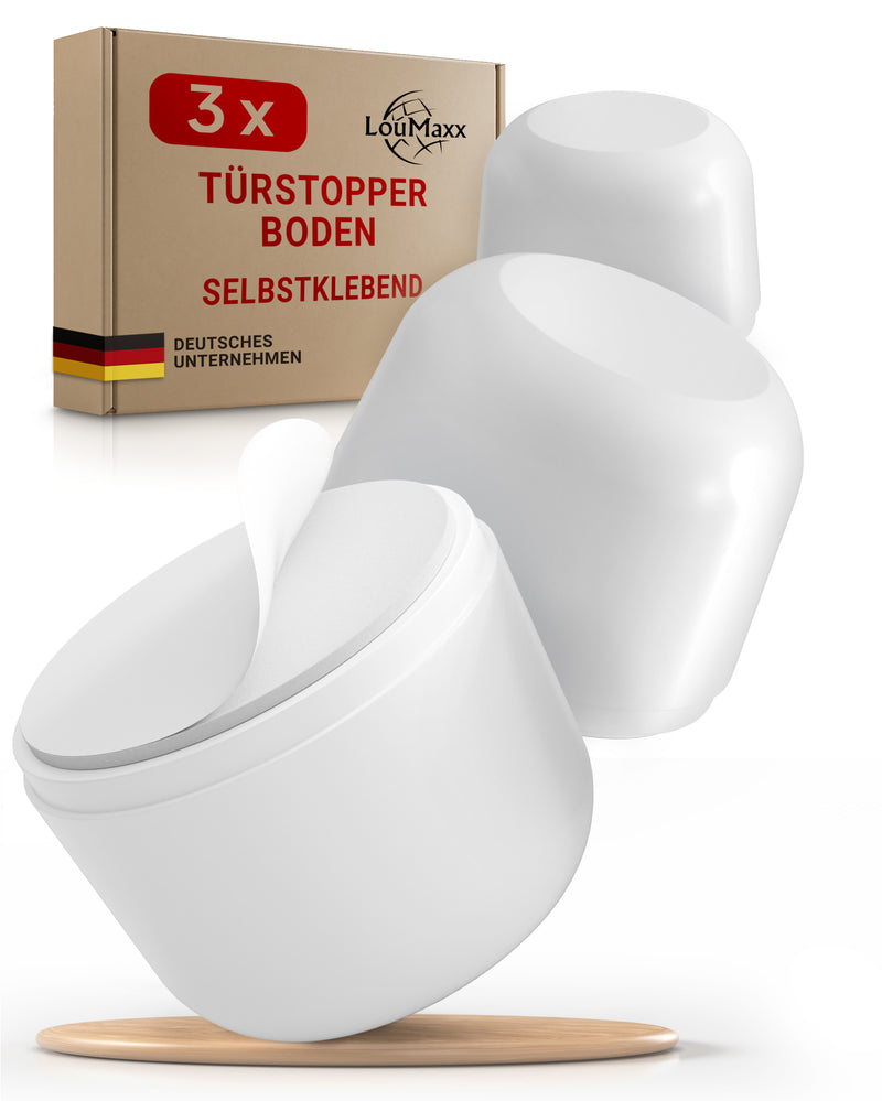 LouMaxx Türstopper Boden selbstklebend aus Gummi - 3er Set in weiß - Türstopper Gummi - Gummistopper - Türstopper Bodenmontage - Der perfekte Schutz gegen anschlagende Türen