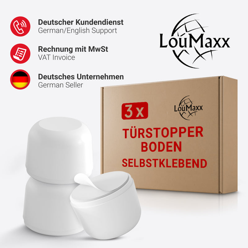 LouMaxx Türstopper Boden selbstklebend aus Gummi - 3er Set in weiß - Türstopper Gummi - Gummistopper - Türstopper Bodenmontage - Der perfekte Schutz gegen anschlagende Türen