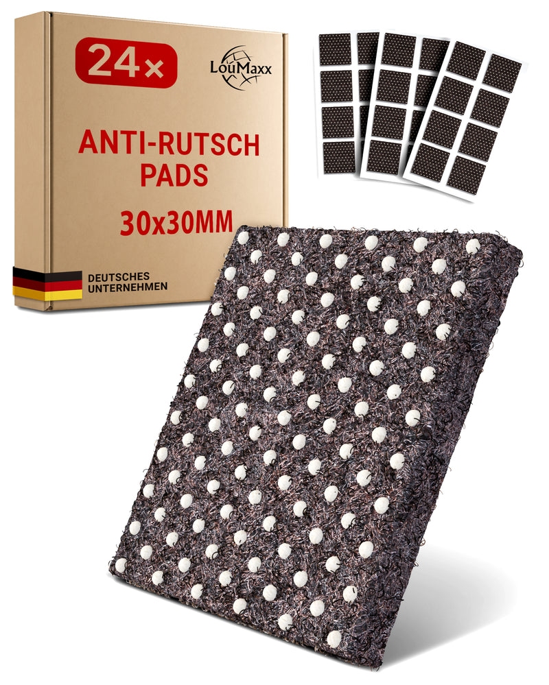 LouMaxx Antirutsch Pads selbstklebend | Anti Rutsch Pads 30 x 30 mm | Rutschhemmende Möbelstopper mit extra starkem Halt - 24 Filzgleiter Gummi Noppen in Braun