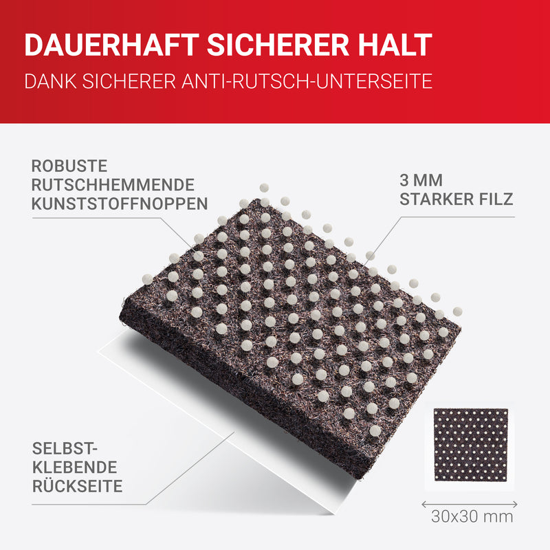 LouMaxx Antirutsch Pads selbstklebend | Anti Rutsch Pads 30 x 30 mm | Rutschhemmende Möbelstopper mit extra starkem Halt - 24 Filzgleiter Gummi Noppen in Braun