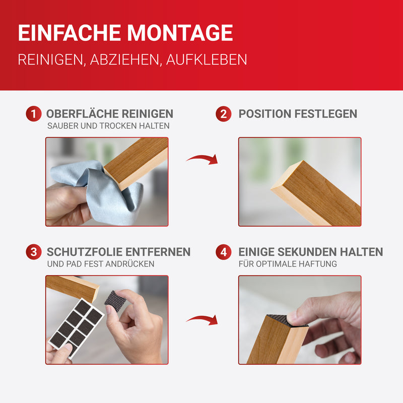 LouMaxx Antirutsch Pads selbstklebend | Anti Rutsch Pads 30 x 30 mm | Rutschhemmende Möbelstopper mit extra starkem Halt - 24 Filzgleiter Gummi Noppen in Braun