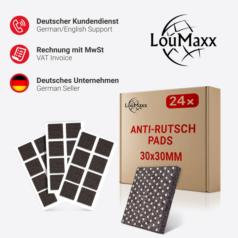 LouMaxx Antirutsch Pads selbstklebend | Anti Rutsch Pads 30 x 30 mm | Rutschhemmende Möbelstopper mit extra starkem Halt - 24 Filzgleiter Gummi Noppen in Braun