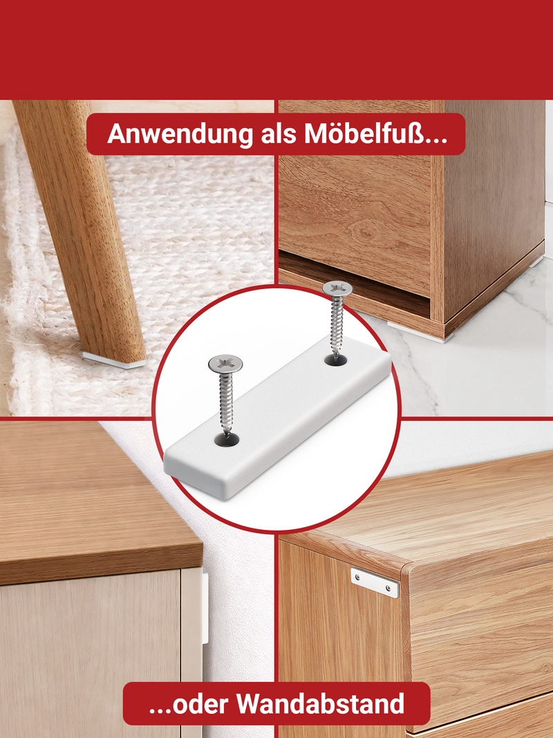 LouMaxx Möbelgleiter Kunststoff – Bodenabstandshalter 50 x 14 x 5 mm – Kunststoffgleiter zum Anschrauben im praktischen Mehrfachpack – 20er Set Mini Möbelfüße weiß inkl. Schrauben