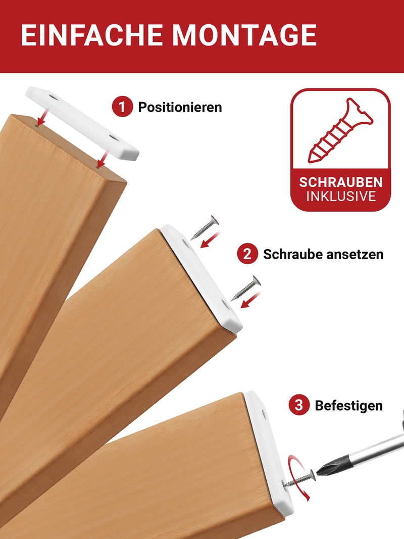 LouMaxx Möbelgleiter Kunststoff – Bodenabstandshalter 50 x 14 x 5 mm – Kunststoffgleiter zum Anschrauben im praktischen Mehrfachpack – 20er Set Mini Möbelfüße weiß inkl. Schrauben