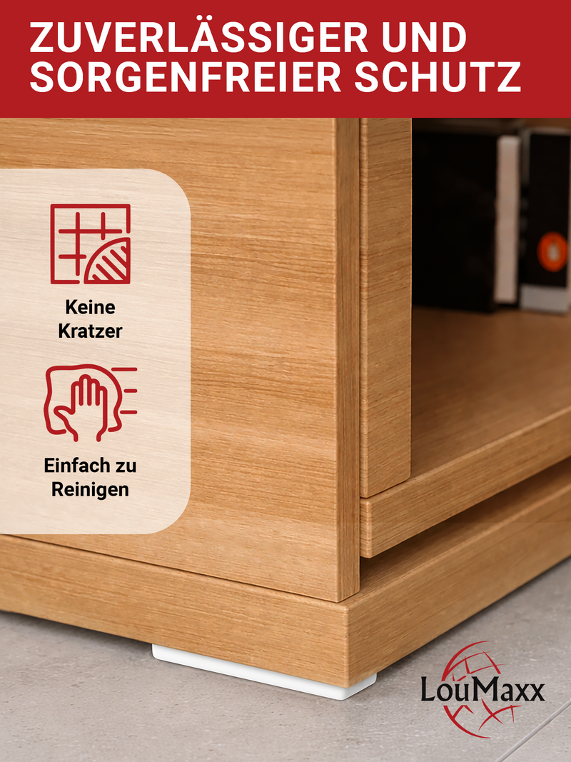 LouMaxx Möbelgleiter Kunststoff – Bodenabstandshalter 50 x 14 x 5 mm – Kunststoffgleiter zum Anschrauben im praktischen Mehrfachpack – 20er Set Mini Möbelfüße weiß inkl. Schrauben