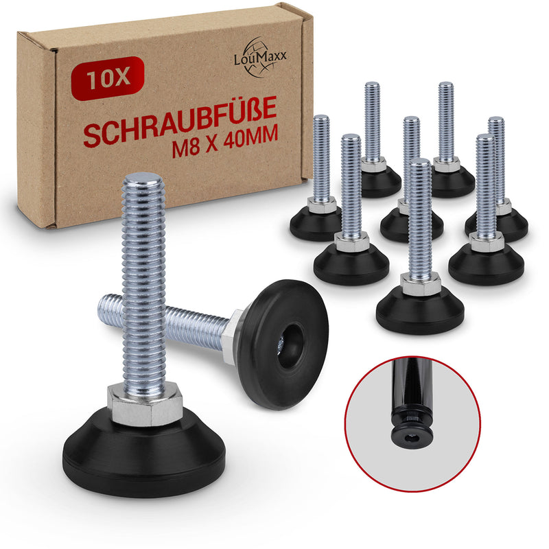 LouMaxx Regulierschraube M8 – Verstellbare Füße M8x45 mm - Nivellierfüße – Maschinenfuß M8 – Stellfuß M8 - Stellschrauben – 10er Set Verstellschraube