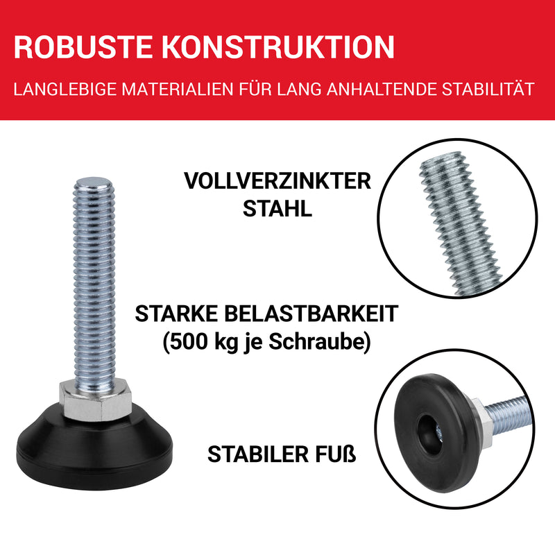 LouMaxx Regulierschraube M8 – Verstellbare Füße M8x45 mm - Nivellierfüße – Maschinenfuß M8 – Stellfuß M8 - Stellschrauben – 10er Set Verstellschraube