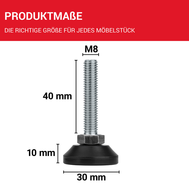 LouMaxx Regulierschraube M8 – Verstellbare Füße M8x45 mm - Nivellierfüße – Maschinenfuß M8 – Stellfuß M8 - Stellschrauben – 10er Set Verstellschraube