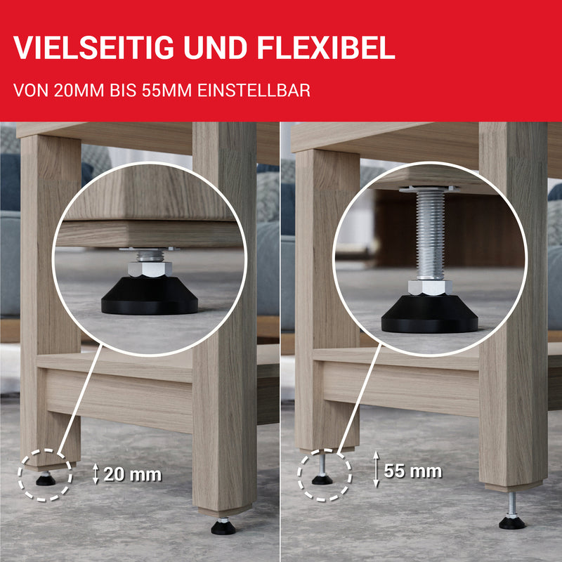 LouMaxx Regulierschraube M8 x 45mm– Verstellbare Füße inkl. Einschlagmutter - Nivellierfüße – Maschinenfuß M8 - Stellfuß M8 - Stellschrauben – 10er Set Verstellschraube