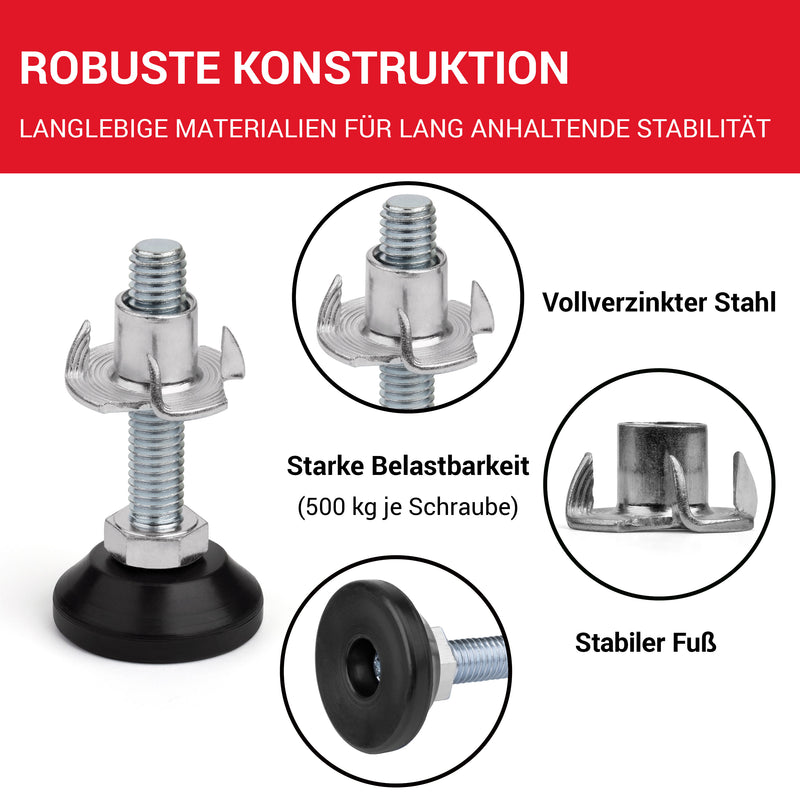 LouMaxx Regulierschraube M8 x 45mm– Verstellbare Füße inkl. Einschlagmutter - Nivellierfüße – Maschinenfuß M8 - Stellfuß M8 - Stellschrauben – 10er Set Verstellschraube