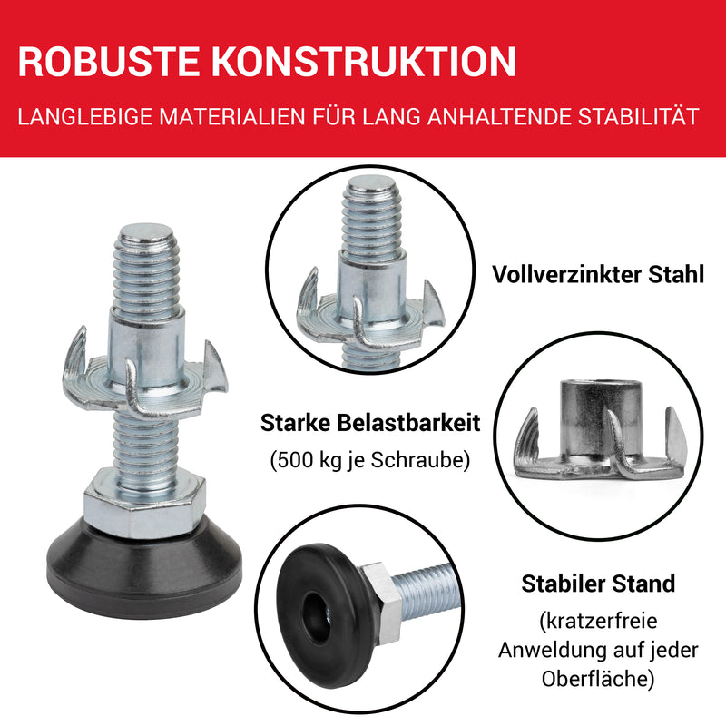 LouMaxx Regulierschraube M10 x 40mm– Verstellbare Füße inkl. Einschlagmutter - Nivellierfüße – Maschinenfuß M10 - Stellfuß M10 - Stellschrauben – 10er Set Verstellschraube