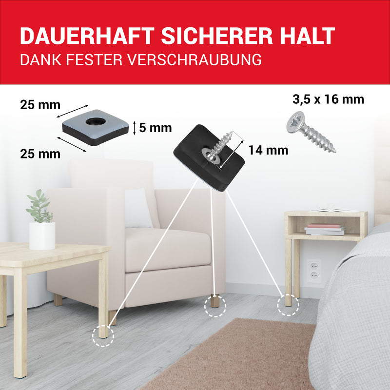LouMaxx Teflongleiter 25 x 25 mm zum Schrauben – Möbelgleiter | Stuhlgleiter aus hochgleitfähigem PTFE | Hochwertige Gleiter für Stühle, Möbel und für Thermomix - 20er Set Möbelgleiter Teppich