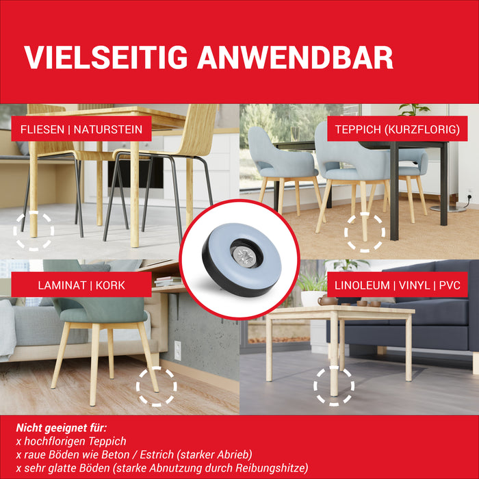 LouMaxx Teflongleiter Ø 22 mm mit Schraube – Möbelgleiter | Stuhlgleiter aus hochgleitfähigem PTFE | Hochwertige Gleiter für Stühle, Möbel und für Thermomix - 20er Set Möbelgleiter Teppich