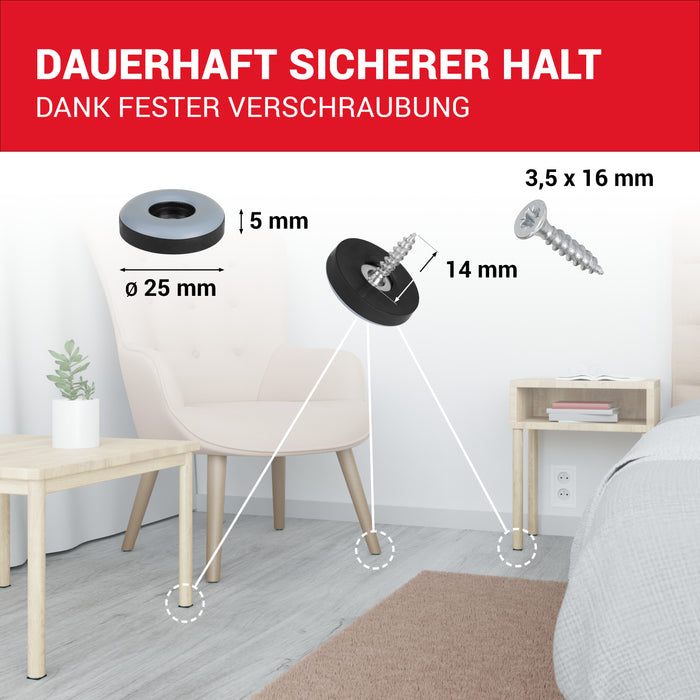 LouMaxx Teflongleiter Ø 22 mm mit Schraube – Möbelgleiter | Stuhlgleiter aus hochgleitfähigem PTFE | Hochwertige Gleiter für Stühle, Möbel und für Thermomix - 20er Set Möbelgleiter Teppich