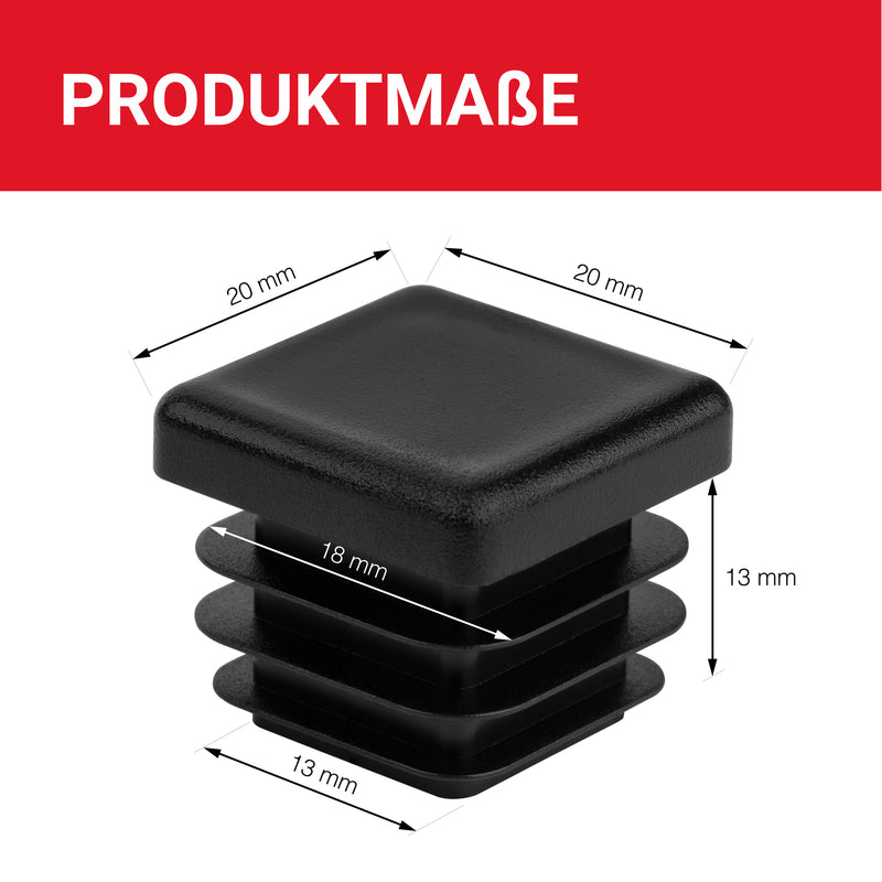 LouMaxx Lamellenstopfen 20x20 mm | Formrohrstopfen schwarz für Vierkantrohr 40x40 mm | Quadratische Zaunpfosten Kappen aus robustem Kunststoff | Rohrstopfen 20x20 mm für perfekten Schutz