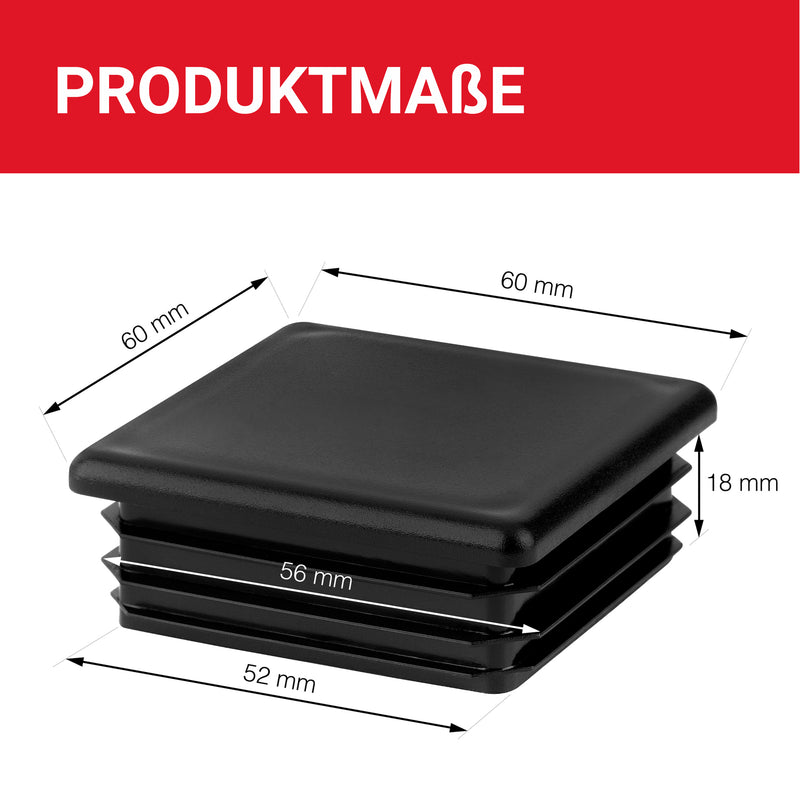 LouMaxx Lamellenstopfen 60x60 mm | Formrohrstopfen schwarz für Vierkantrohr 60x60 mm | Quadratische Zaunpfosten Kappen aus robustem Kunststoff | Rohrstopfen 60x60 mm für perfekten Schutz