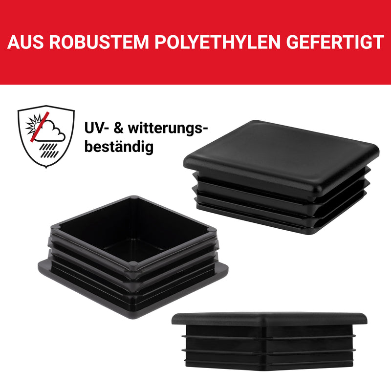 LouMaxx Lamellenstopfen 60x60 mm | Formrohrstopfen schwarz für Vierkantrohr 60x60 mm | Quadratische Zaunpfosten Kappen aus robustem Kunststoff | Rohrstopfen 60x60 mm für perfekten Schutz