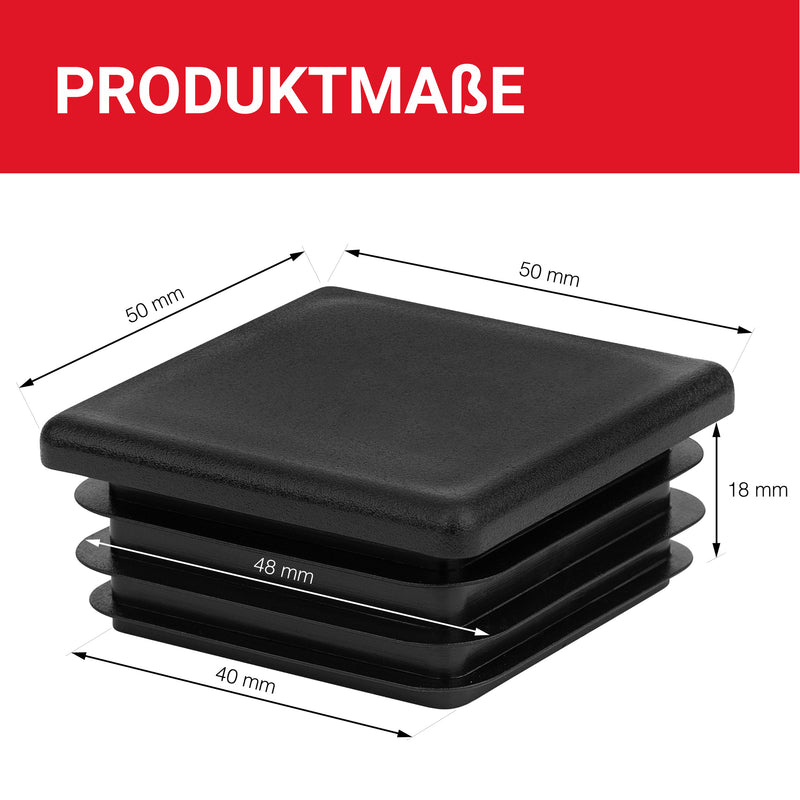 LouMaxx Lamellenstopfen 50x50 mm | Formrohrstopfen schwarz für Vierkantrohr 40x40 mm | Quadratische Zaunpfosten Kappen aus robustem Kunststoff | Rohrstopfen 50x50 mm für perfekten Schutz