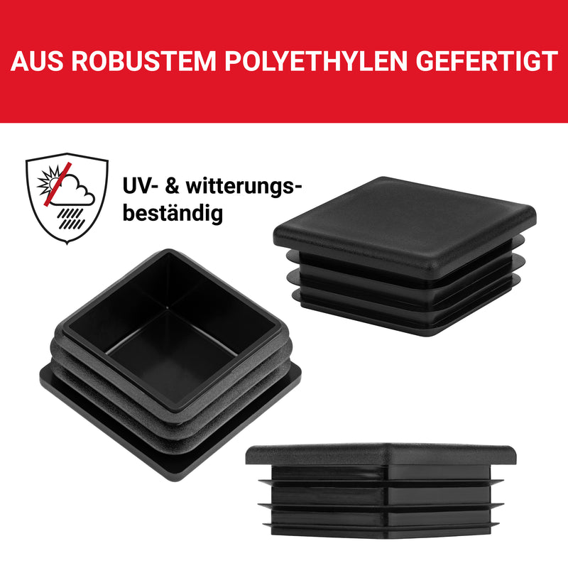 LouMaxx Lamellenstopfen 50x50 mm | Formrohrstopfen schwarz für Vierkantrohr 40x40 mm | Quadratische Zaunpfosten Kappen aus robustem Kunststoff | Rohrstopfen 50x50 mm für perfekten Schutz