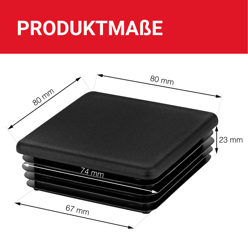 LouMaxx Lamellenstopfen 80x80 mm | Formrohrstopfen schwarz für Vierkantrohr 80x80 mm | Quadratische Zaunpfosten Kappen aus robustem Kunststoff | Rohrstopfen 80x80 mm für perfekten Schutz Ihrer Möbel und Böden