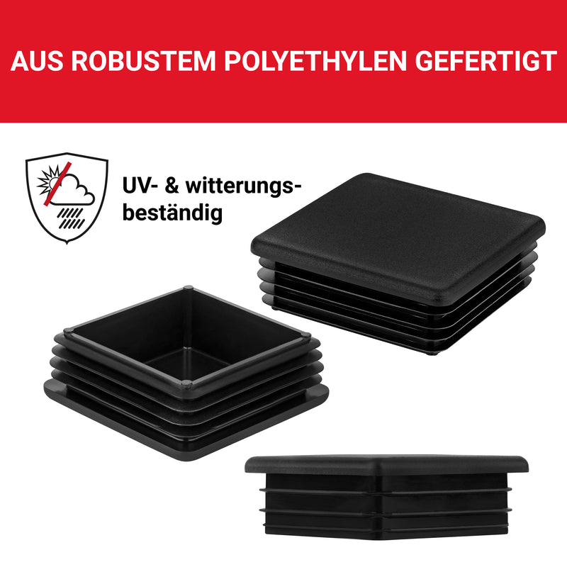 LouMaxx Lamellenstopfen 80x80 mm | Formrohrstopfen schwarz für Vierkantrohr 80x80 mm | Quadratische Zaunpfosten Kappen aus robustem Kunststoff | Rohrstopfen 80x80 mm für perfekten Schutz Ihrer Möbel und Böden