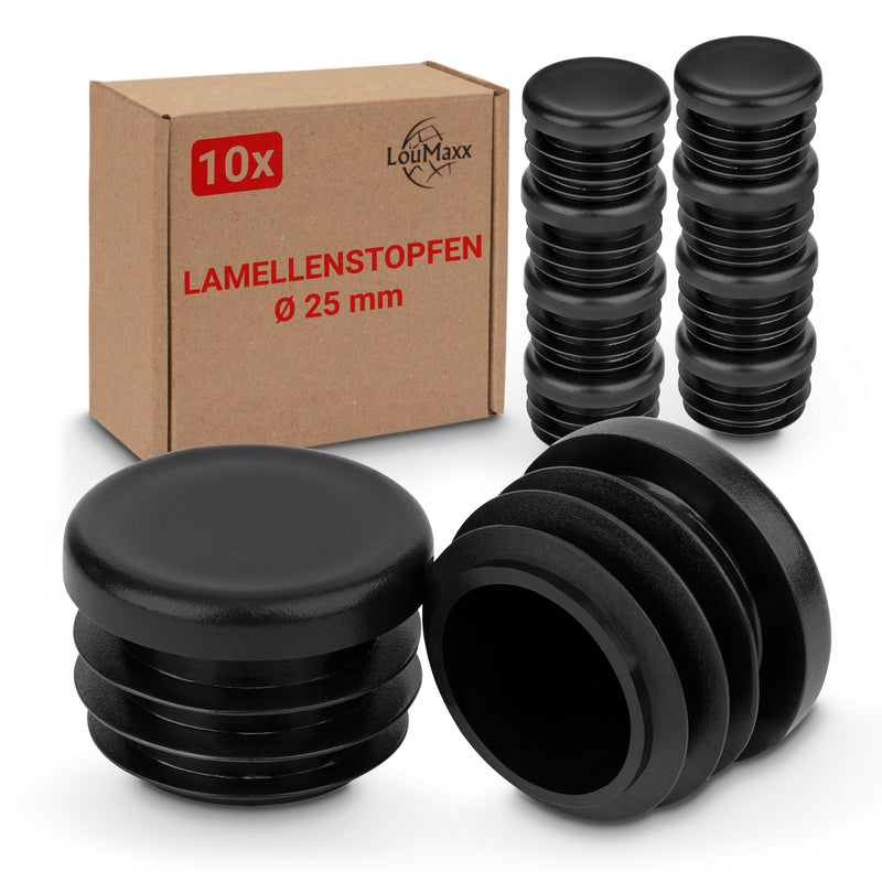 LouMaxx Lamellenstopfen Ø 42 mm | Formrohrstopfen schwarz für Ø 42 mm Rohr | Runde Zaunpfosten Kappen aus robustem Kunststoff | 10er Set Rohrstopfen Ø 42 mm für perfekten Schutz