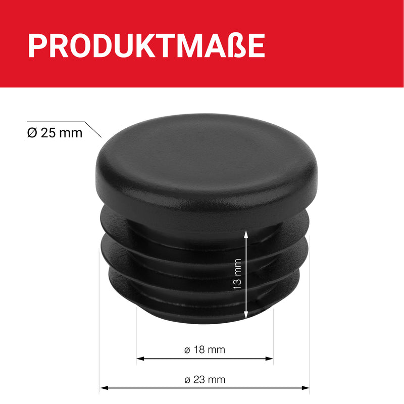 LouMaxx Lamellenstopfen Ø 25 mm | Formrohrstopfen schwarz für Ø 25 mm Rohr | Runde Zaunpfosten Kappen aus robustem Kunststoff | 10er Set Rohrstopfen Ø 25 mm für perfekten Schutz