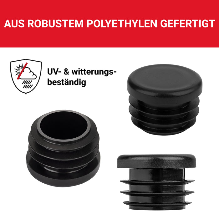 LouMaxx Lamellenstopfen Ø 25 mm | Formrohrstopfen schwarz für Ø 25 mm Rohr | Runde Zaunpfosten Kappen aus robustem Kunststoff | 10er Set Rohrstopfen Ø 25 mm für perfekten Schutz
