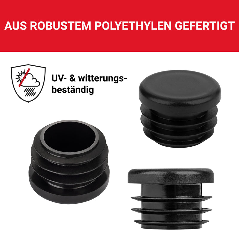 LouMaxx Lamellenstopfen Ø 42 mm | Formrohrstopfen schwarz für Ø 42 mm Rohr | Runde Zaunpfosten Kappen aus robustem Kunststoff | 10er Set Rohrstopfen Ø 42 mm für perfekten Schutz