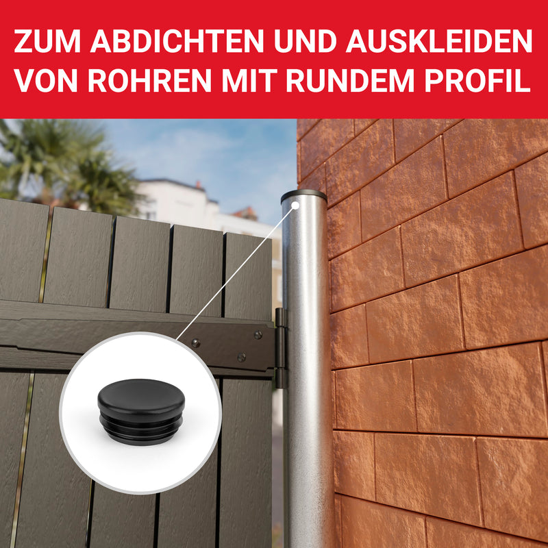 LouMaxx Lamellenstopfen Ø 42 mm | Formrohrstopfen schwarz für Ø 42 mm Rohr | Runde Zaunpfosten Kappen aus robustem Kunststoff | 10er Set Rohrstopfen Ø 42 mm für perfekten Schutz