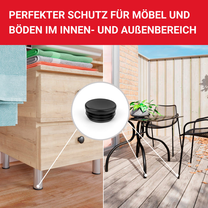 LouMaxx Lamellenstopfen Ø 22 mm | Formrohrstopfen schwarz für Ø 22 mm Rohr | Runde Zaunpfosten Kappen aus robustem Kunststoff | 10er Set Rohrstopfen Ø 22 mm für perfekten Schutz