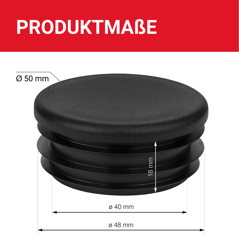 LouMaxx Lamellenstopfen Ø 50 mm | Formrohrstopfen schwarz für Ø 50 mm Rohr | Runde Zaunpfosten Kappen aus robustem Kunststoff | 10er Set Rohrstopfen Ø 50 mm für perfekten Schutz