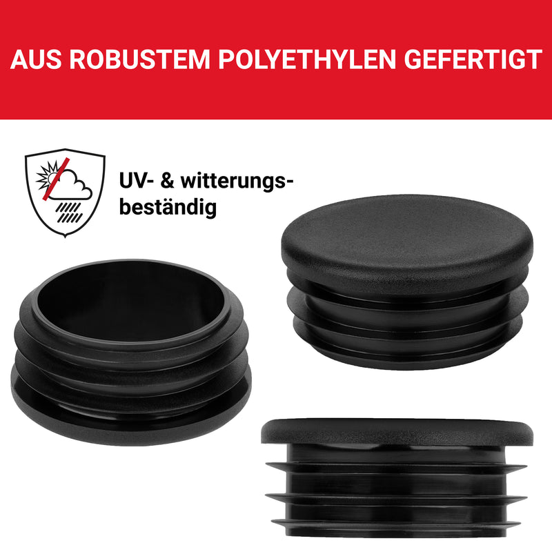 LouMaxx Lamellenstopfen Ø 50 mm | Formrohrstopfen schwarz für Ø 50 mm Rohr | Runde Zaunpfosten Kappen aus robustem Kunststoff | 10er Set Rohrstopfen Ø 50 mm für perfekten Schutz