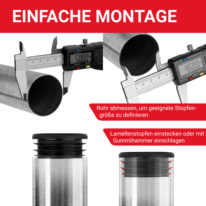 LouMaxx Lamellenstopfen Ø 50 mm | Formrohrstopfen schwarz für Ø 50 mm Rohr | Runde Zaunpfosten Kappen aus robustem Kunststoff | 10er Set Rohrstopfen Ø 50 mm für perfekten Schutz